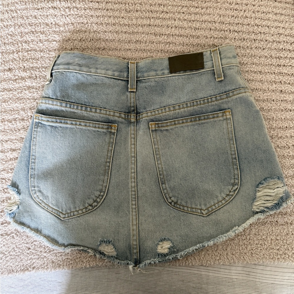 LF Light Blue Distressed Denim Mini Skirt